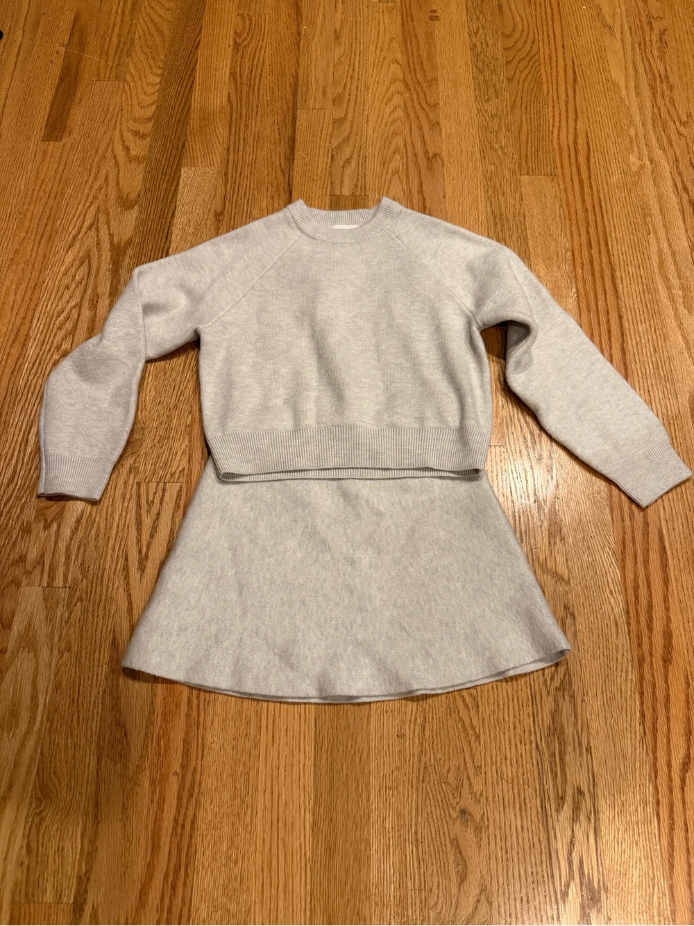 Zara Kids Light Gray Knit Crewneck Top & Flared Skirt Set